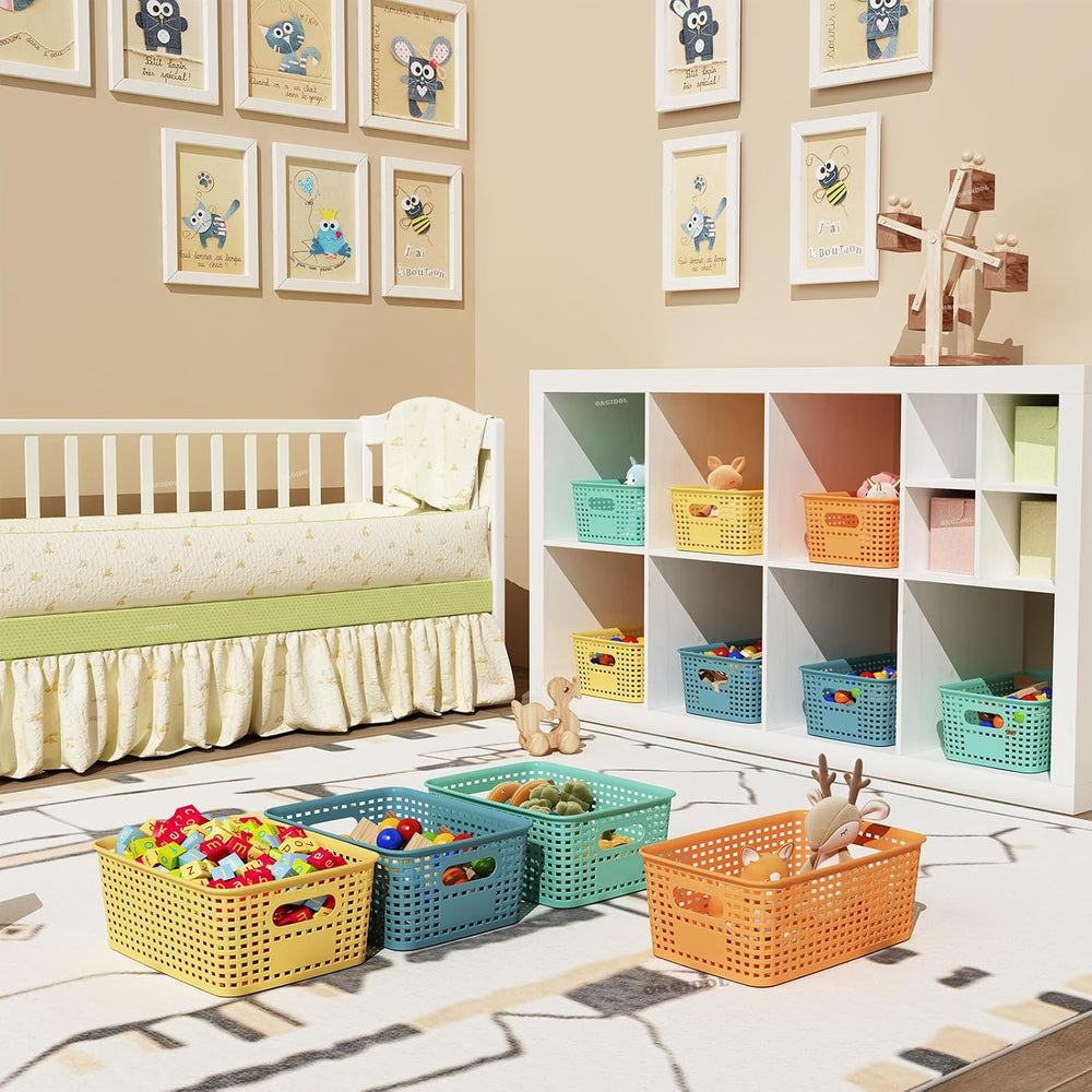 Colorful Plastic Storage Baskets for Organizing, 12 Pack