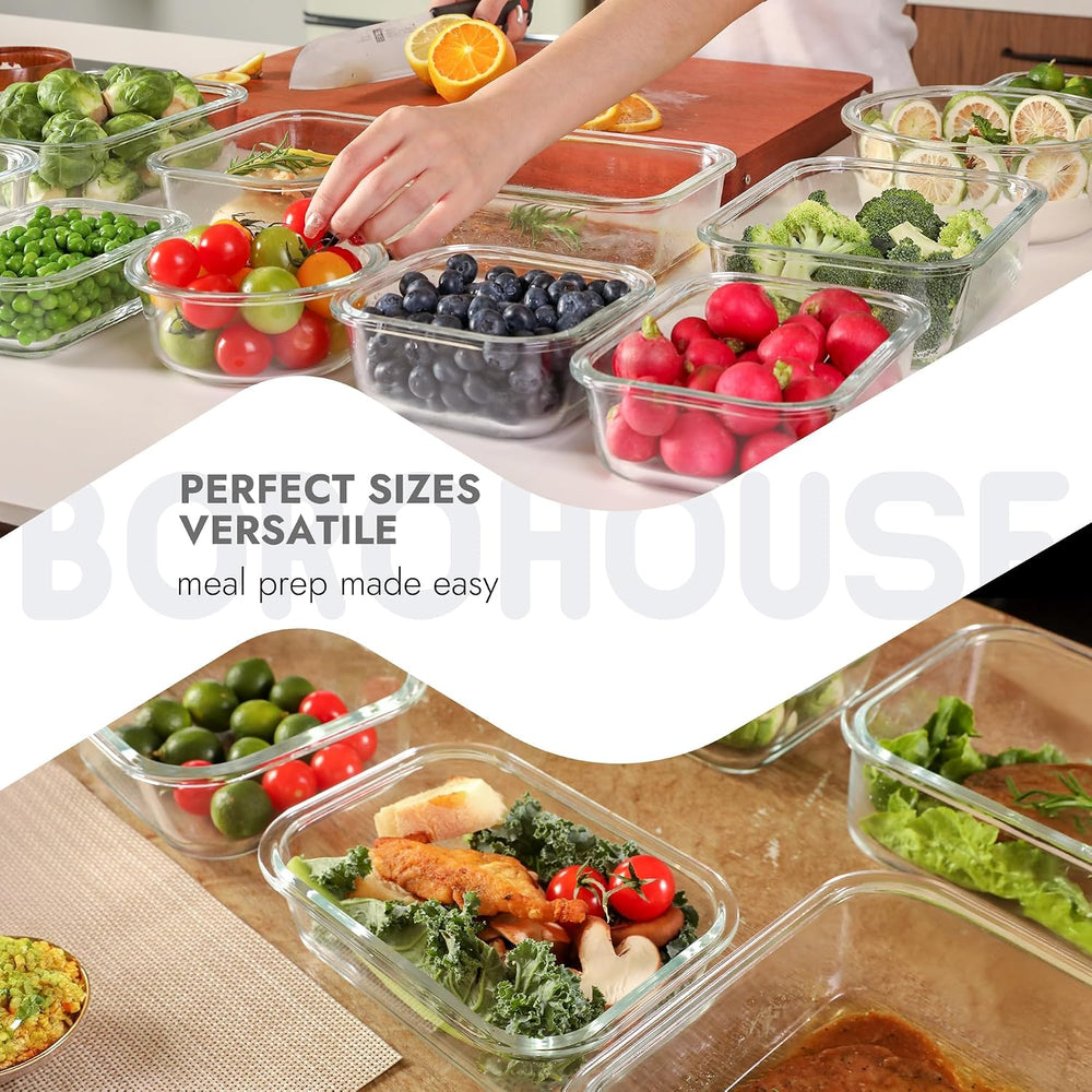 10-Pack Glass Food Storage Containers with Tempered Glass Lids – Borosilicate...
