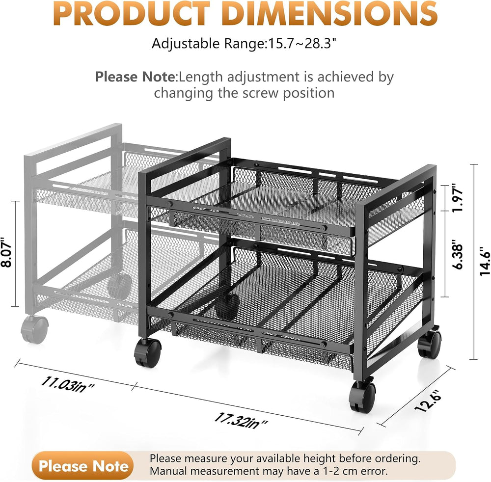 Upgrade 2-Tier Expandable Rolling Pantry Storage Cart with Wheels Tilt‑Mode