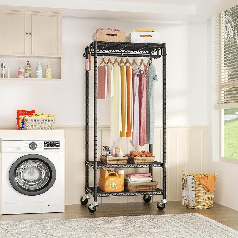 FUTASSI Rolling Clothes Rack, Clothing Racks for Hanging Clothes, Black