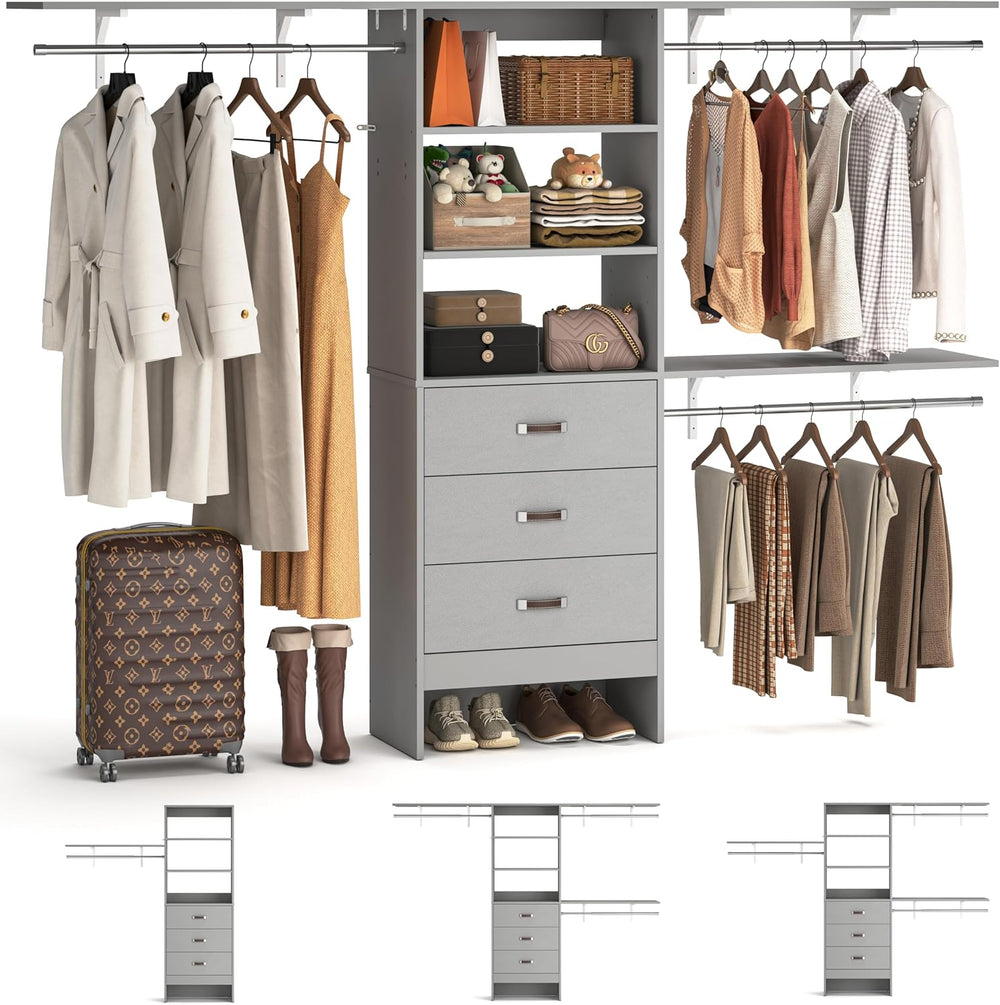 iSunirm 8FT Closet System, 96'' Closet Organizer System with 3 Hangin...