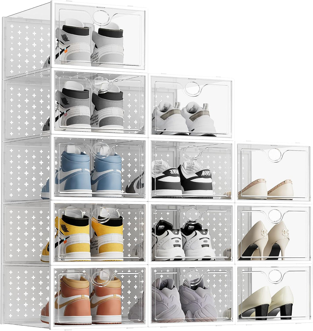 Pinkpum 12 Pack X-Large Shoe Storage Boxes, Shoe Organizer Clear Stackable