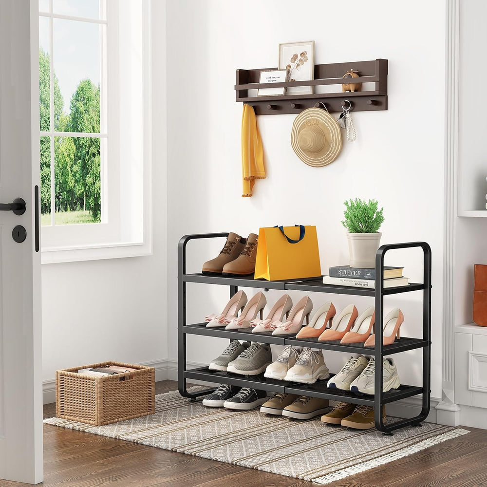 Expandable Metal Shoe Rack for Closet, Entryway & Garage, 3-Tier, Black