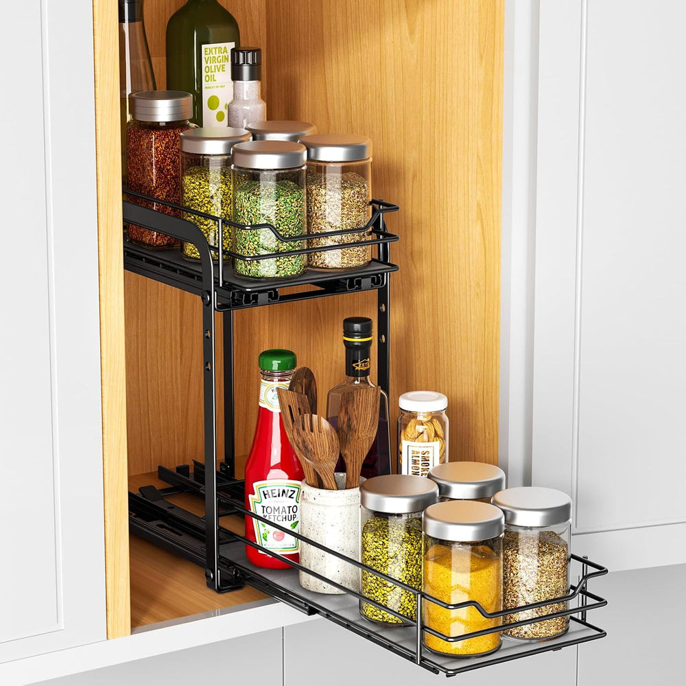 RCHYFEED 2 Tier Pull Out Spice Rack for Inside Cabinets,5.5" Wx10.5 Dx9.5 H
