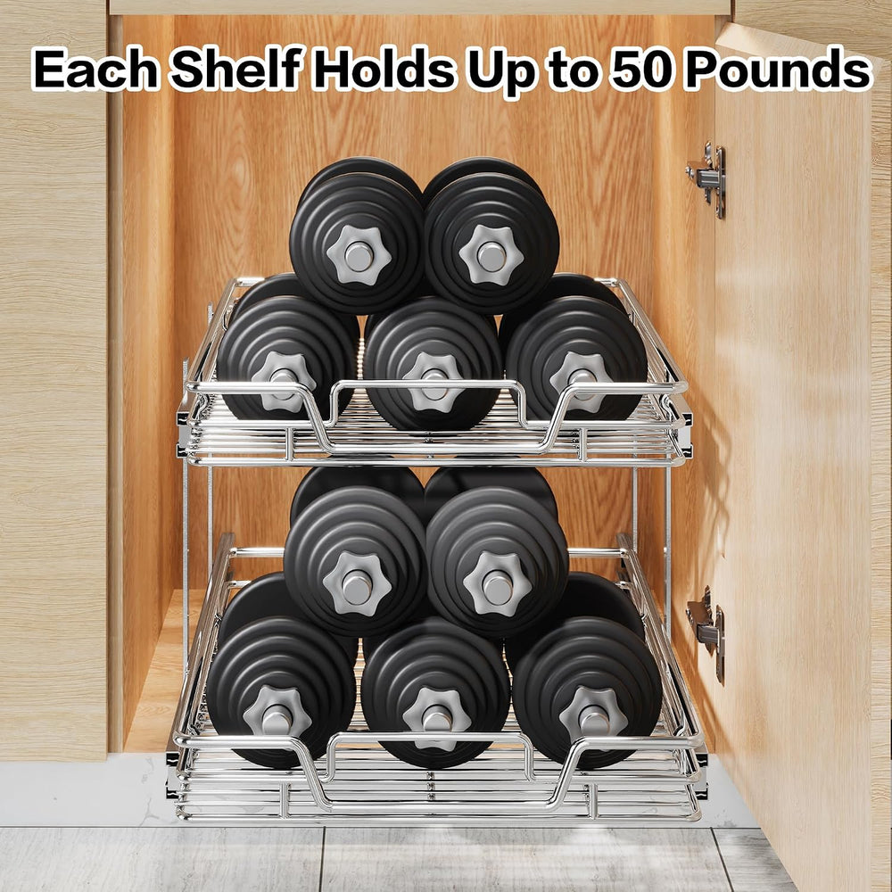 2-Tier Kitchen Cabinet Pull Out Shelf and Drawer Organizer Slide Out Pantry S...