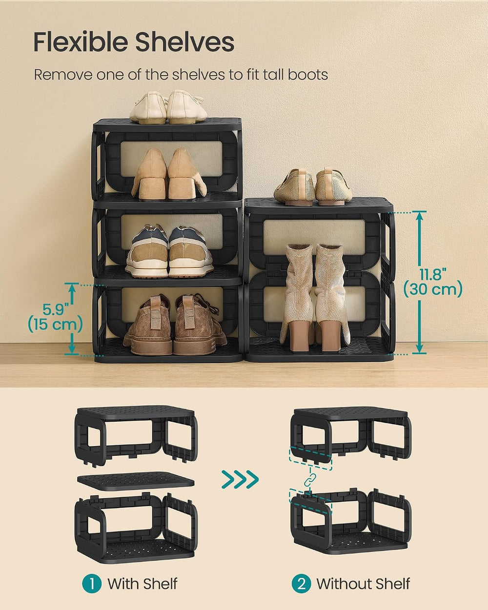 SONGMICS Shoe Rack, 12 Tiers, Narrow Open Shelf, Space-Saving