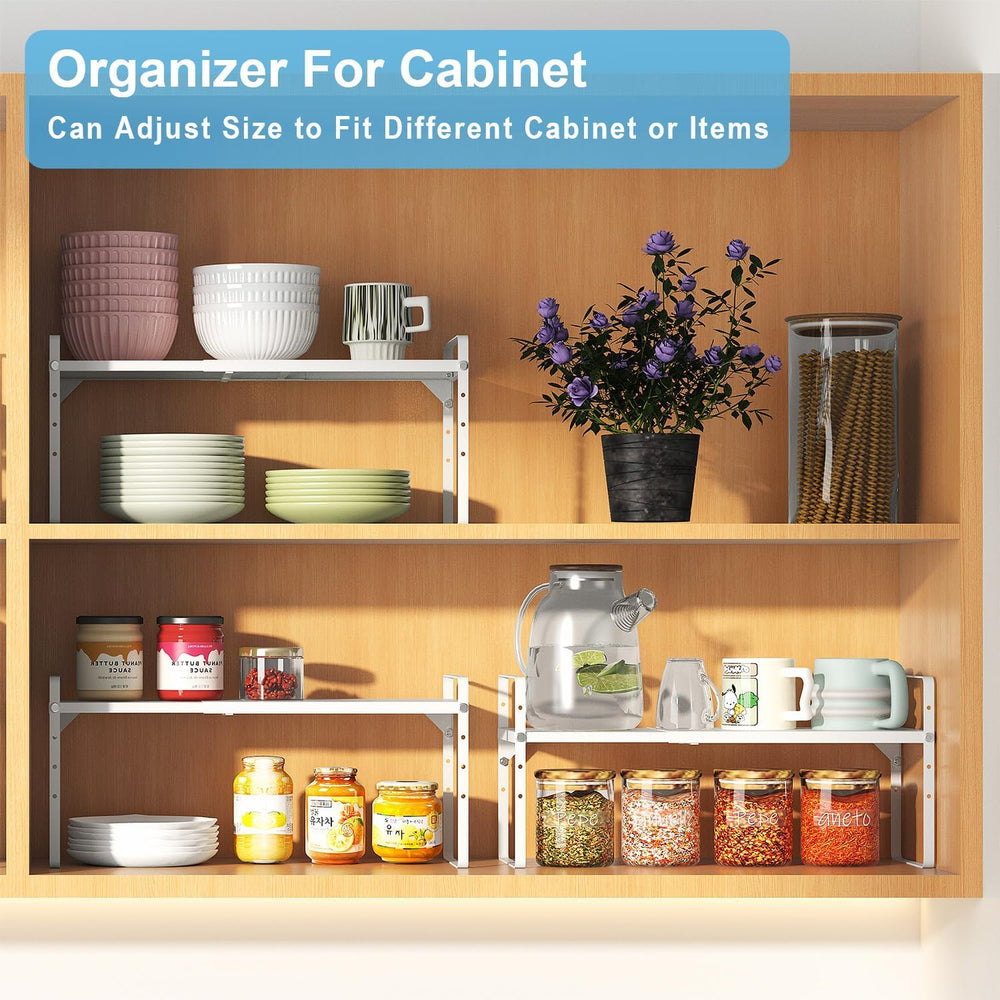 Set of 2 Expandable Cabinet Shelf Organizer, Stackable Kitchen Countertop She...