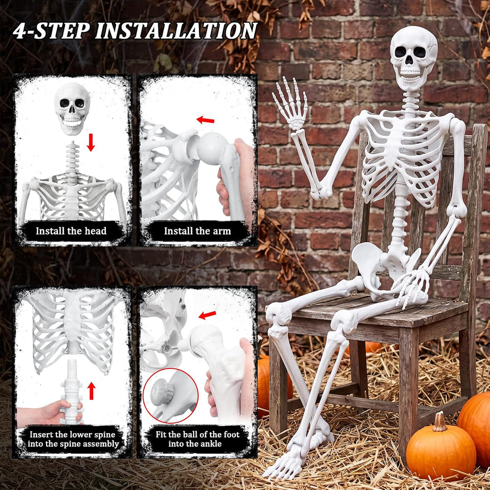 5.4FT/165cm Halloween Life Size Human Skeleton with Full Body Posable Joint