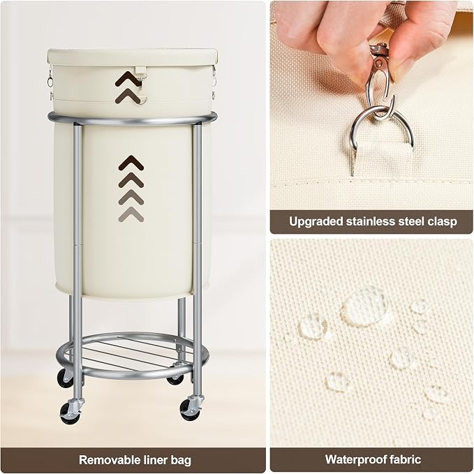 ELYKEN Laundry Hamper with Wheels, 110L Rolling Laundry Basket, Round Laundry