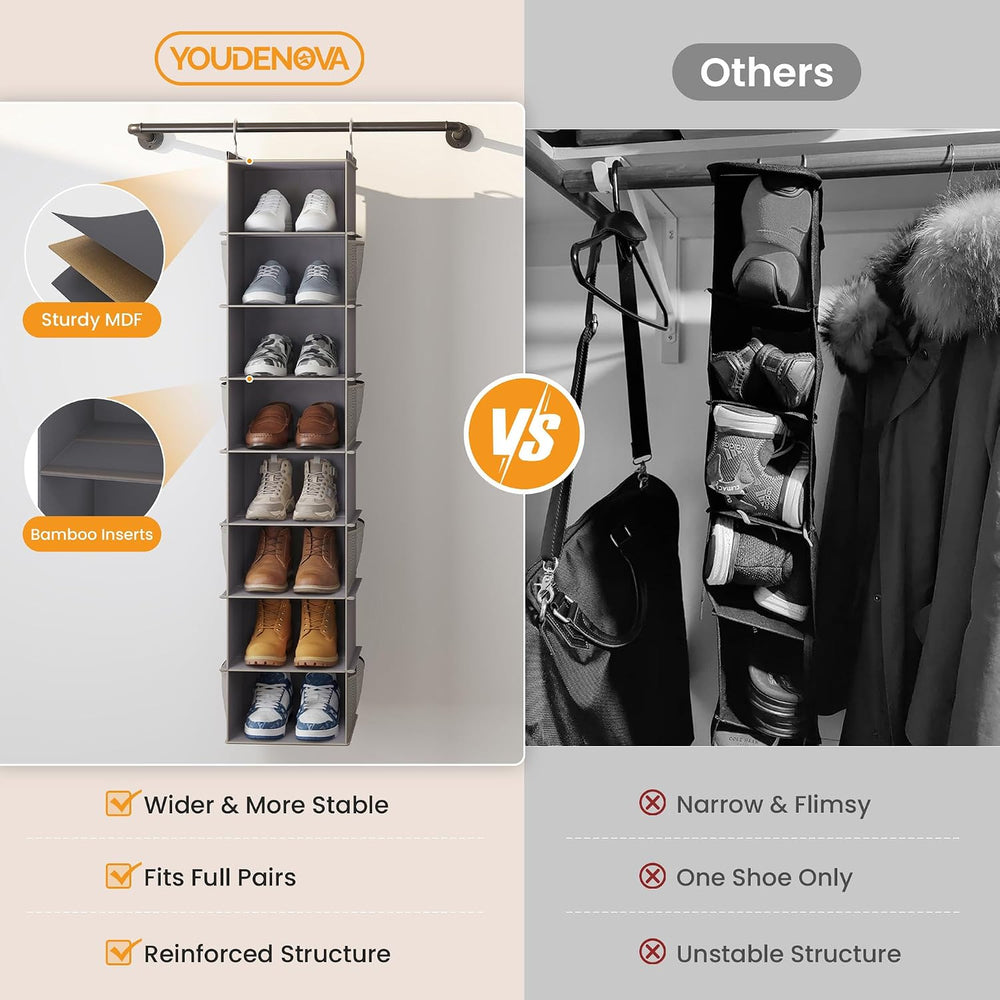 YOUDENOVA Upgraded Extra Wide Hanging Shoe Organizer for Closet, 8-Shelf Stor...