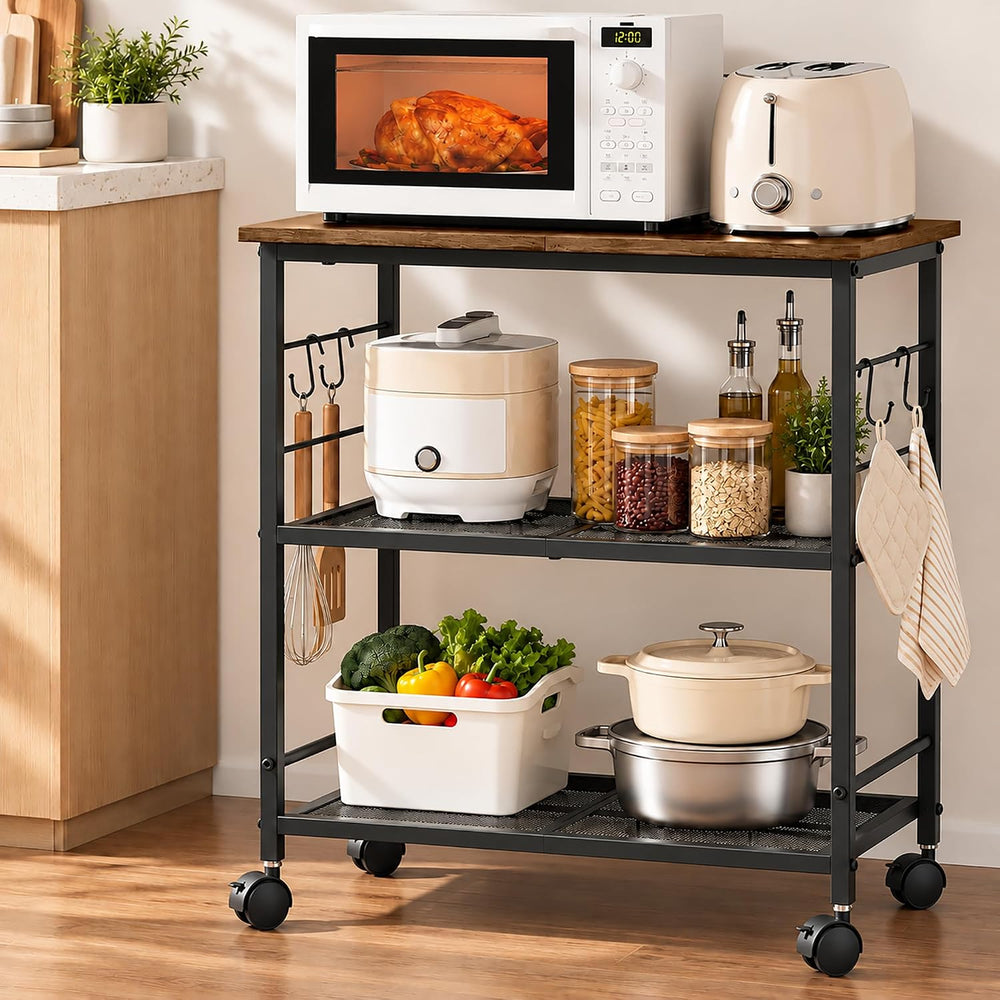 BEWISHOME Rolling Kitchen Microwave Cart with Wheels 3-Tier Microwave Stand