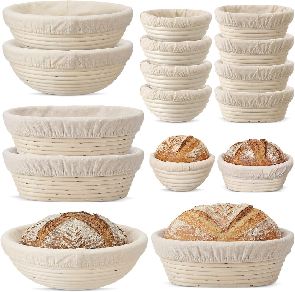 Set of 12 Banneton Bread Proofing Basket with Liner, 5-inch 9-inch Round and ...