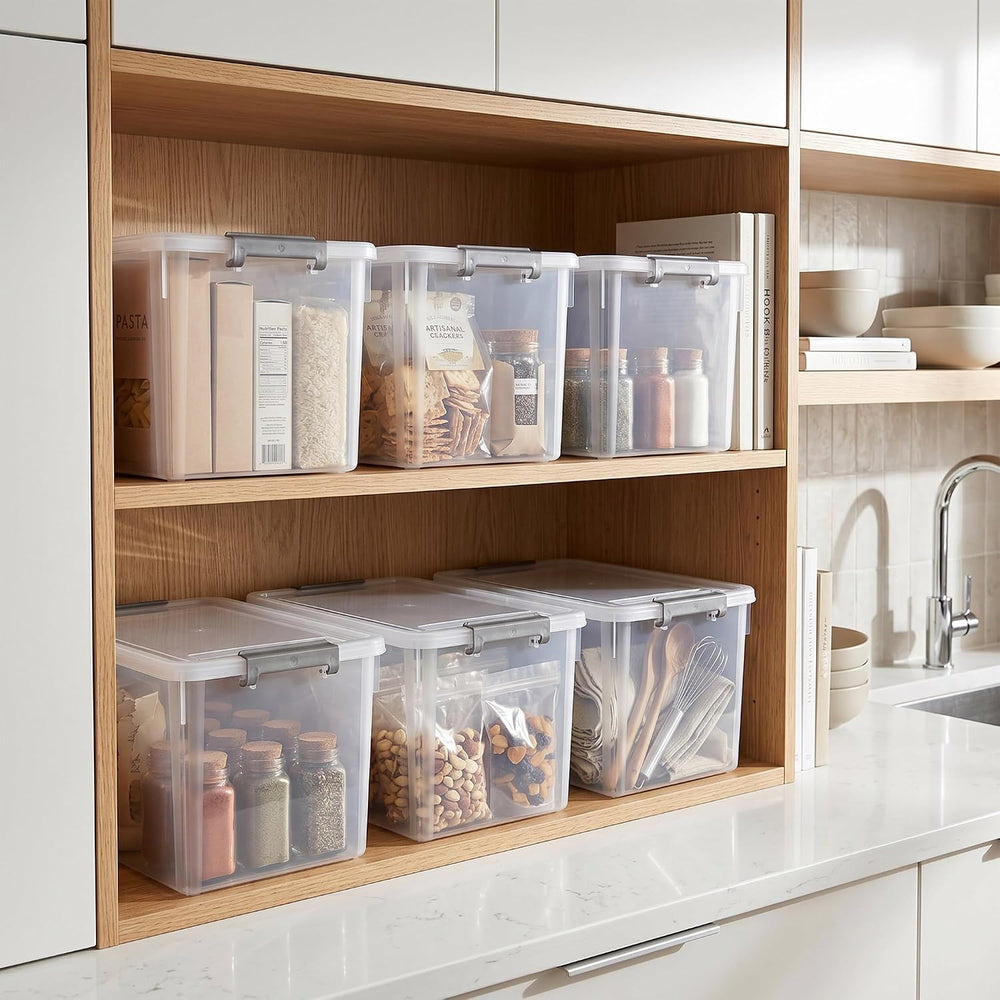 Citylife 4-Pack 32 QT Clear Plastic Storage Bins with Latching Lids