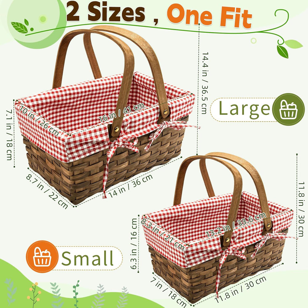 2 Size Picnic Basket, Woven Basket with Double Folding Handles 16''