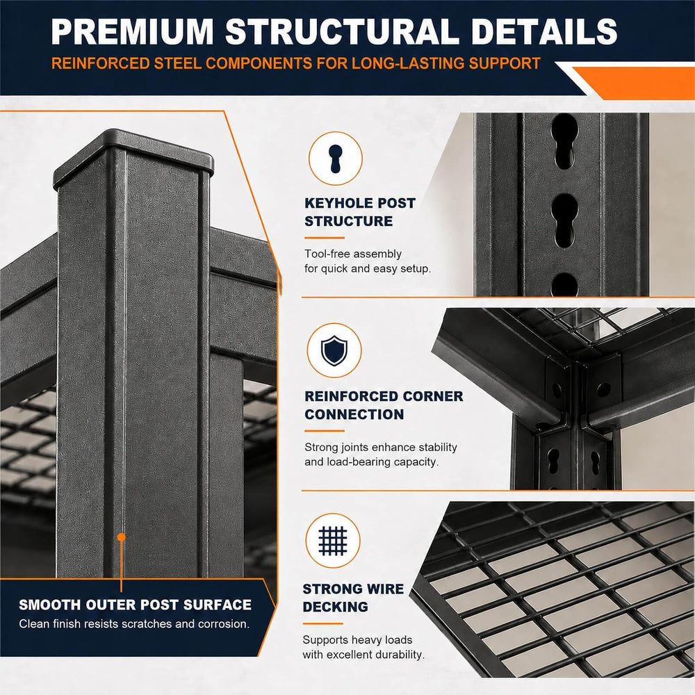 4 Tier Tote Rack for Storage Bins, Black, 55"W x 30"D x 72"H