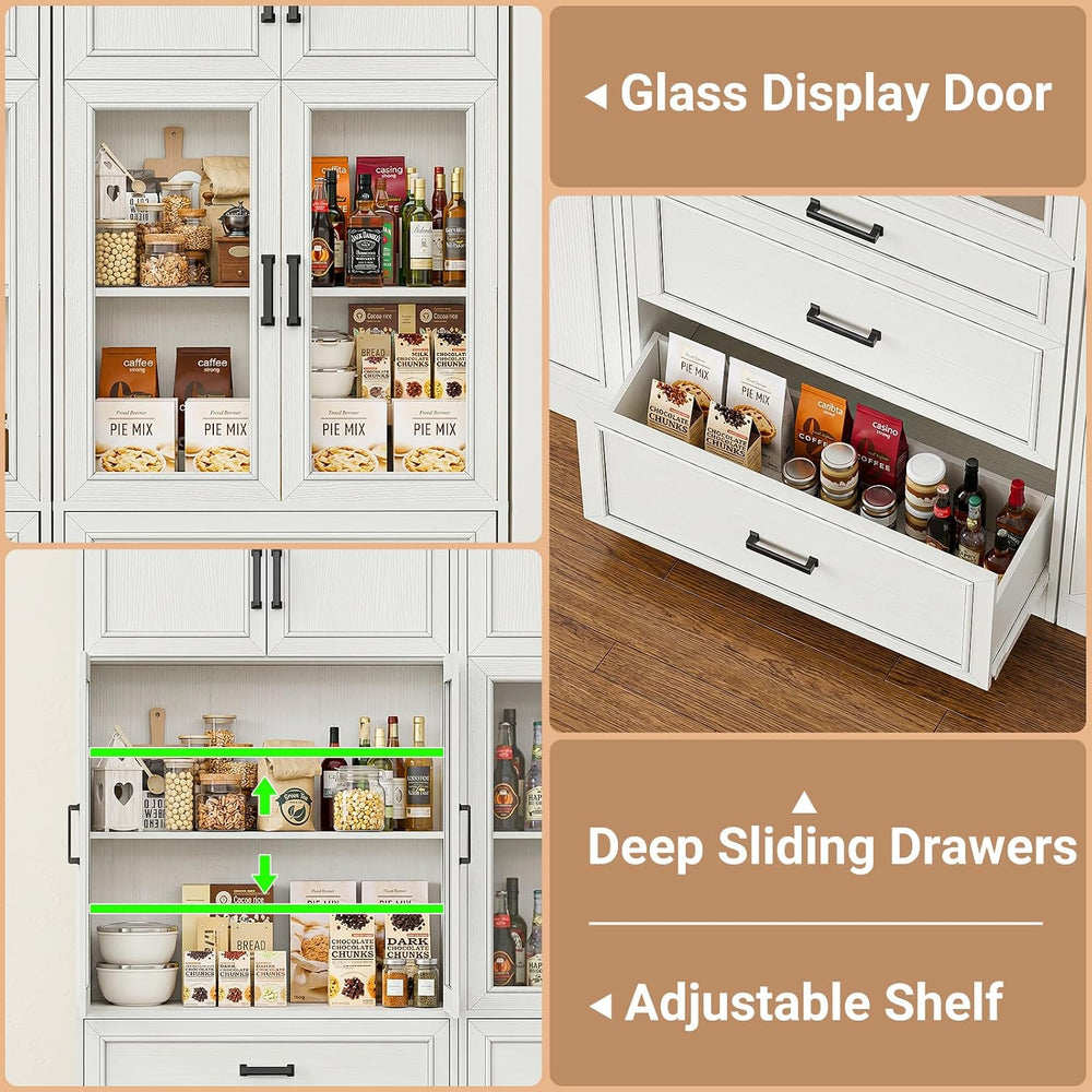 Unikito 80" Tall Modular Kitchen Pantry Cabinet with Glass Door and Drawers