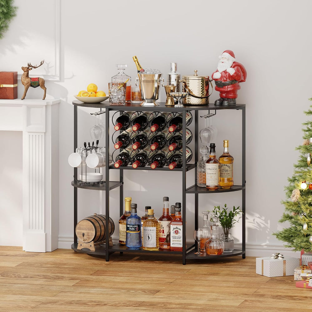 JKsmart Home Bar Cabinet with 12 Bottle Wine Rack, 3-Tier Liquor Cabinet with...