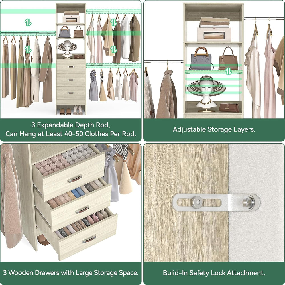 Besiost 96'' Closet Organizer System with 3 Hanging Rods, 8FT Closet ...