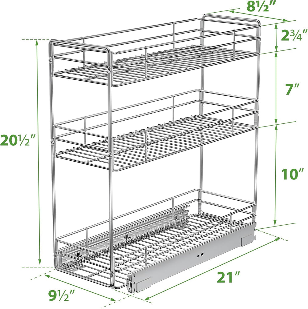 Pull Out Spice Rack Cabinet Organizer 9½" W x 20½" D, 3 Tier Heavy ...