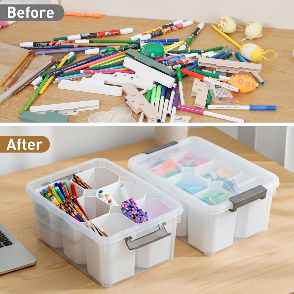 Citylife 17QT 2-Pack Clear Storage Bins with Lid 6 inserts Stackable