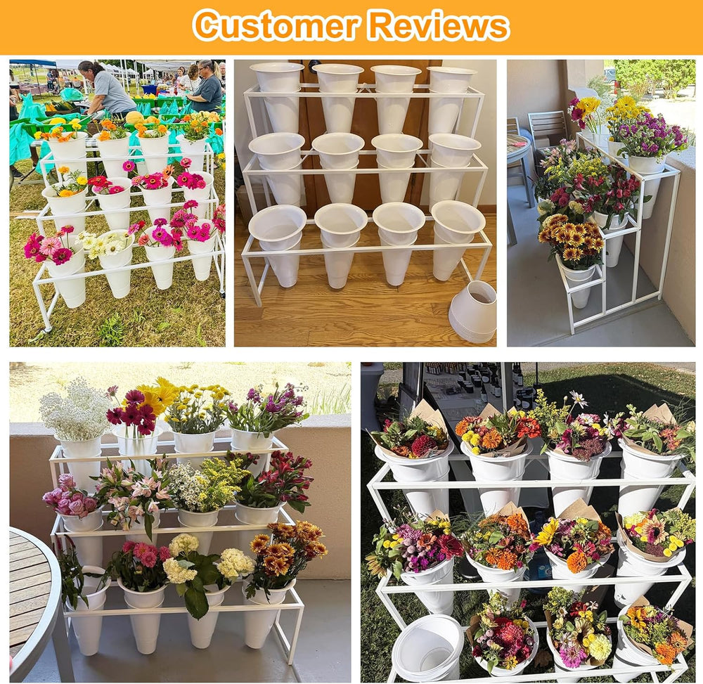 Flower Stand, 3-Tier Flower Display Stand with Buckets for Indoor Outdoor, Fl...