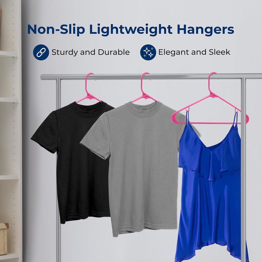 SereneLife 200 Pink Plastic Hangers Non-Slip Coat and Clothes Hanger Set Slim...
