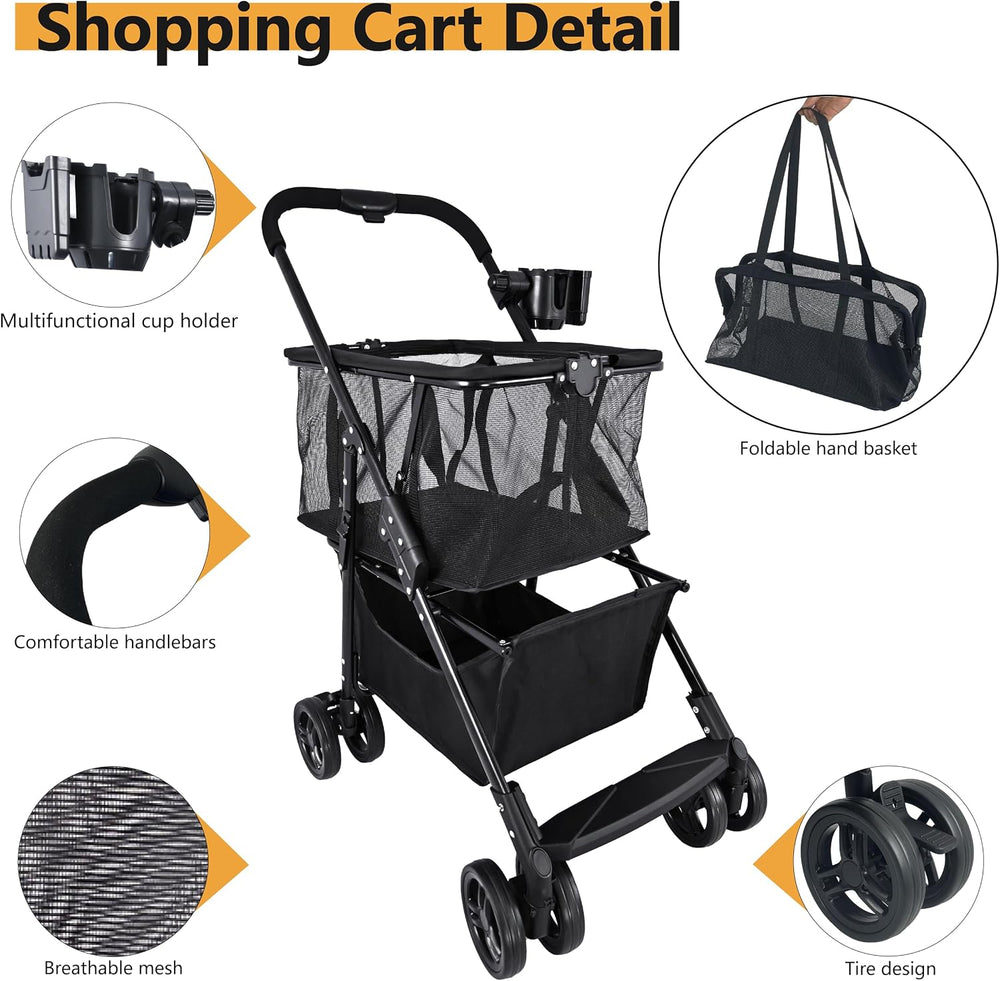 Upgraded Foldable Shopping Cart with Wheels - Heavy Duty Grocery Cart, 80lbs ...