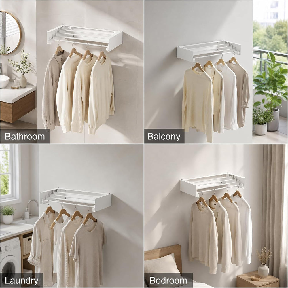 Wall Mounted Clothes Drying Rack,White 19.7",