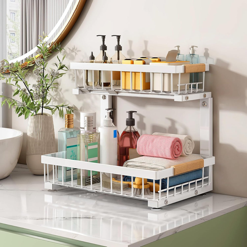Kitstorack Under Sink Organizer, 2 Tier Under the Sink Storage, Slide out Pul...