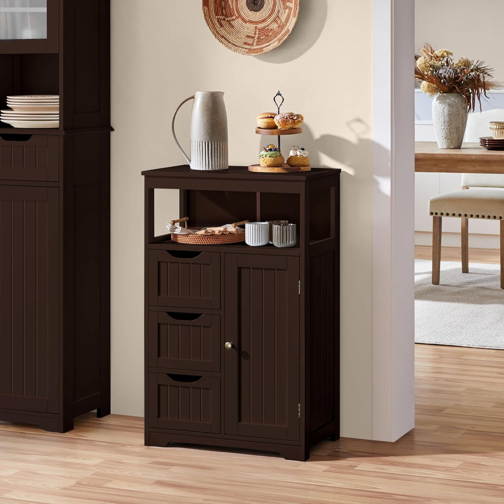 Yaheetech Freestanding Bathroom Storage Cabinet with 3 Drawers, Espresso