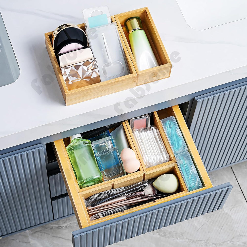 Fabsome Drawer Organizer, Set of 9 Bamboo Wood Kitchen Makeup Desk Junk Tea D...