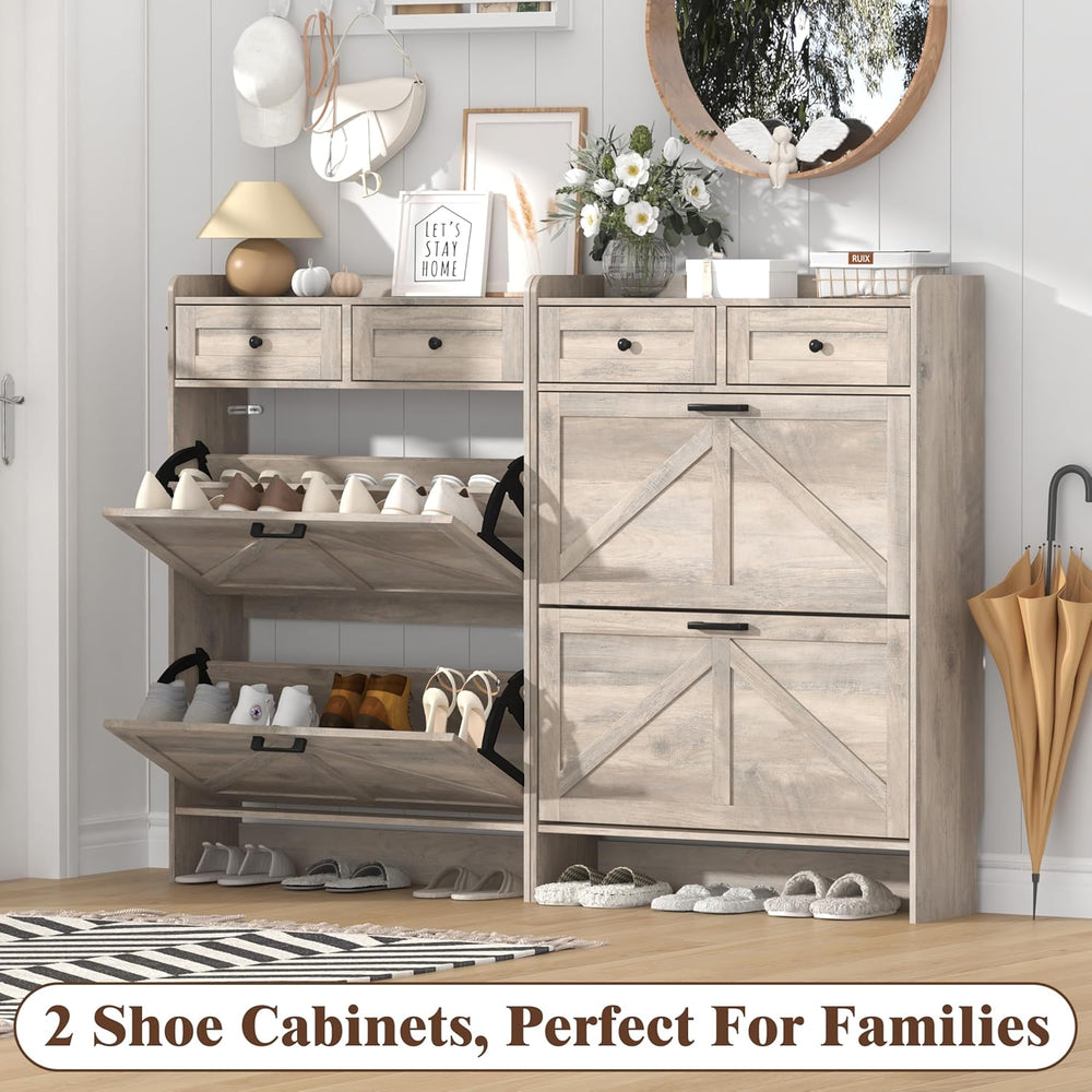 Thacuok Shoe Cabinet with 2 Flip Drawers & 2 Storage Drawers, Rustic Farm...