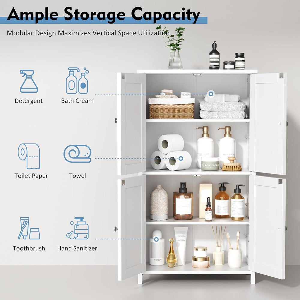Shintenchi Bathroom Storage Cabinet 4 Doors & Adjustable Shelves White
