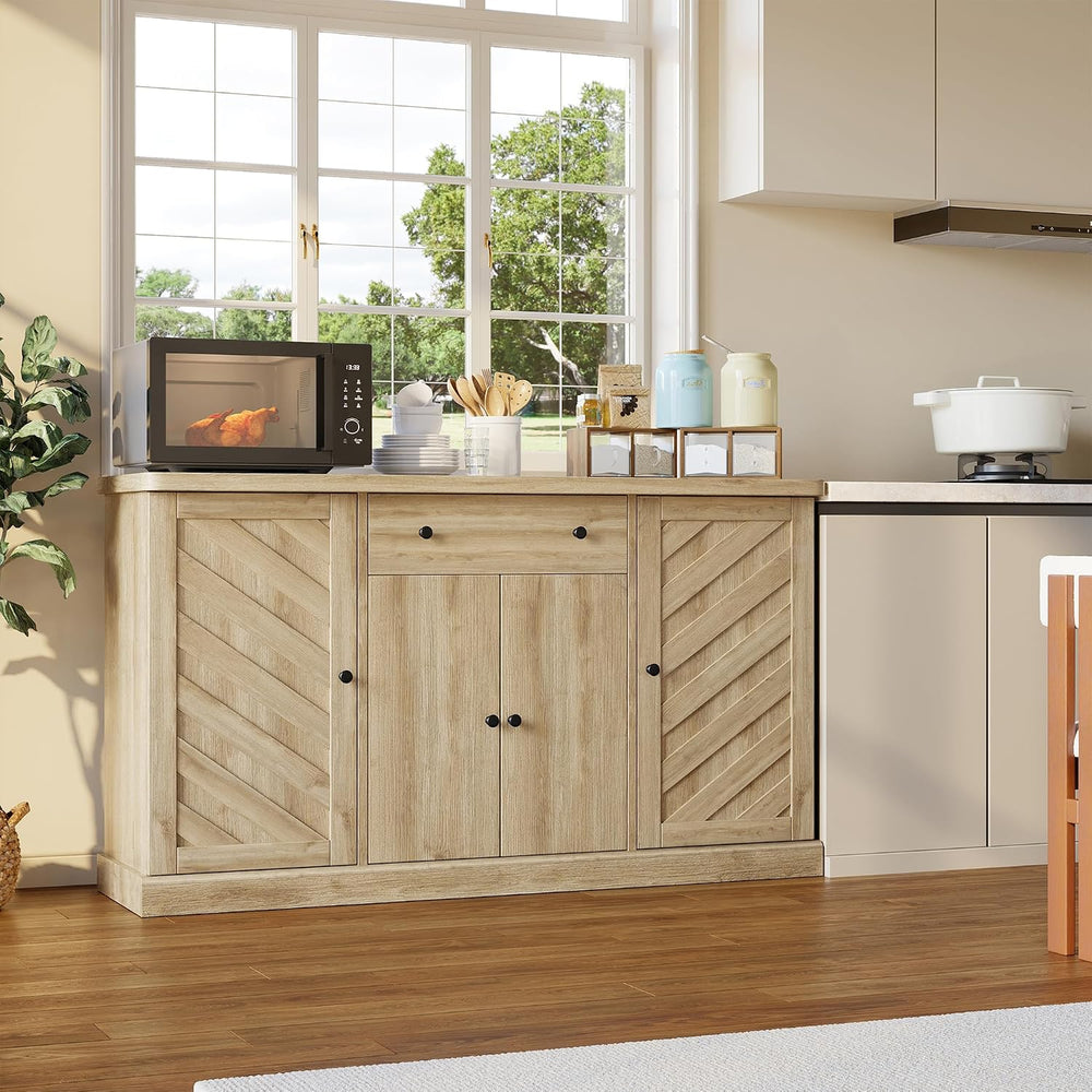55"W Farmhouse Sideboard Buffet Cabinet with Storage,Kitchen Cabinet,Wood