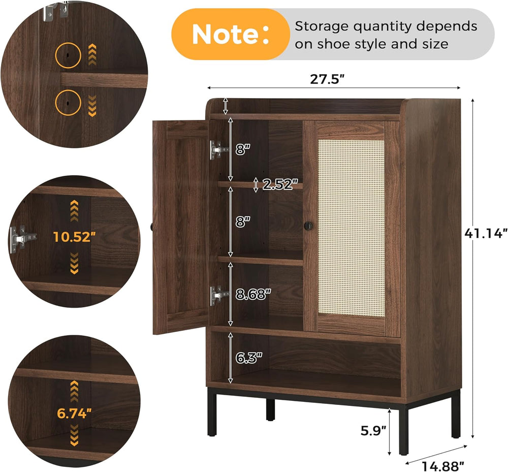 JASIWAY Shoe Cabinet for Entryway, Rattan Shoe Rack Organizer with Doors