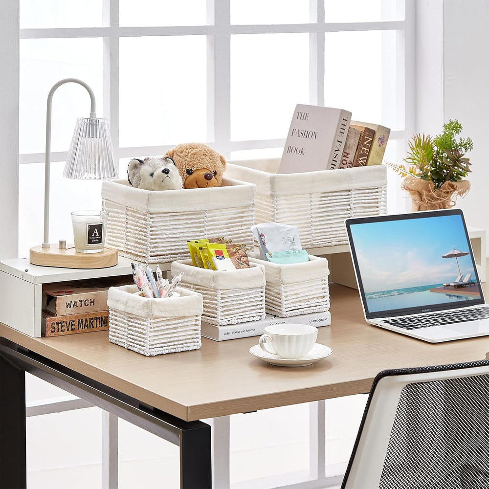 Vagusicc Wicker Storage Basket, Hand-Woven Paper Rope Woven Baskets, Rectangu...