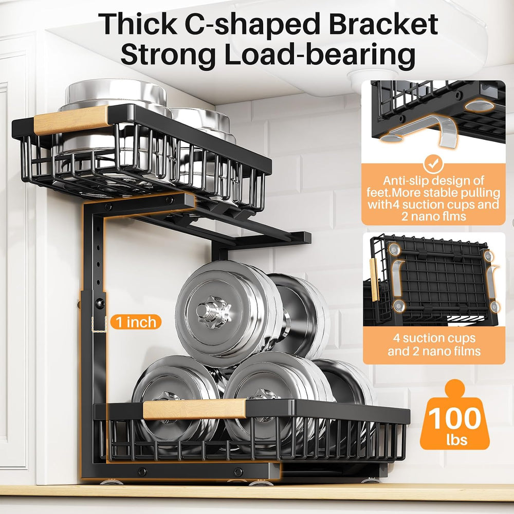 PXRACK Under Sink Organizer, Adjustable Height, 2 Tier Pull Out Under Cabinet...