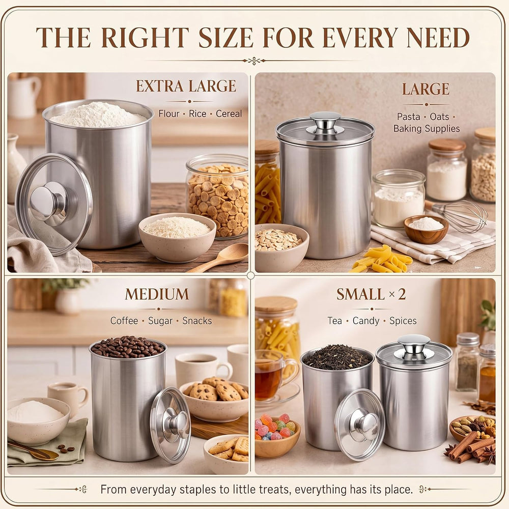 Blushtier 5 Pcs Stainless Steel Kitchen Canister Set with Clear Glass Lids