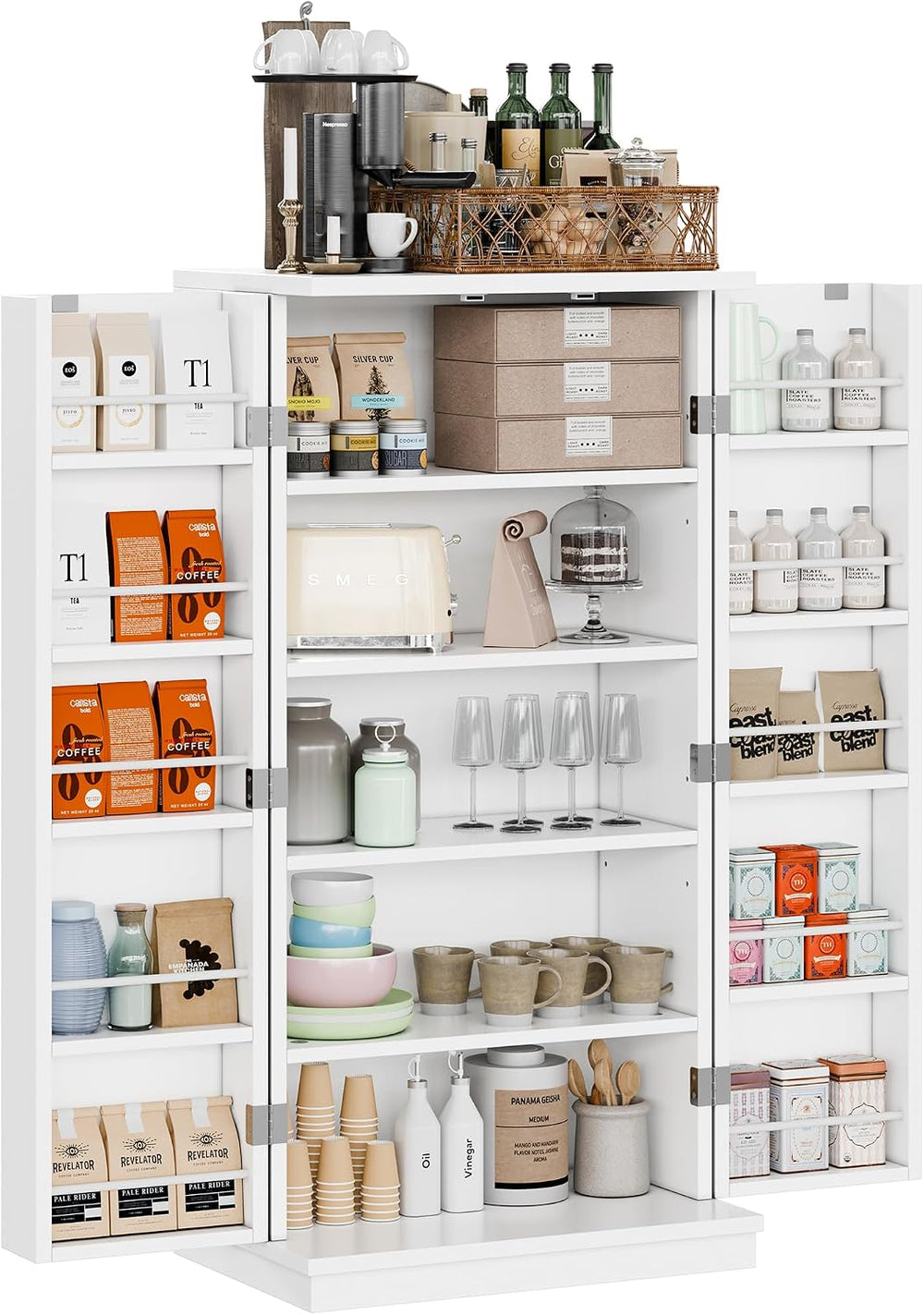 Shintenchi 47'' Kitchen Pantry Cabinet, 5-Layer Storage Cupboard, White