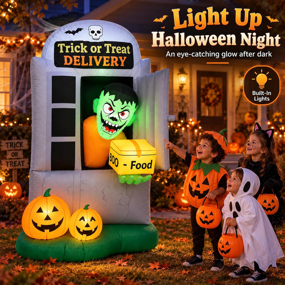 7 FT Halloween Inflatable Monster Delivery Man, Trick or Treat Outdoor Yard D...