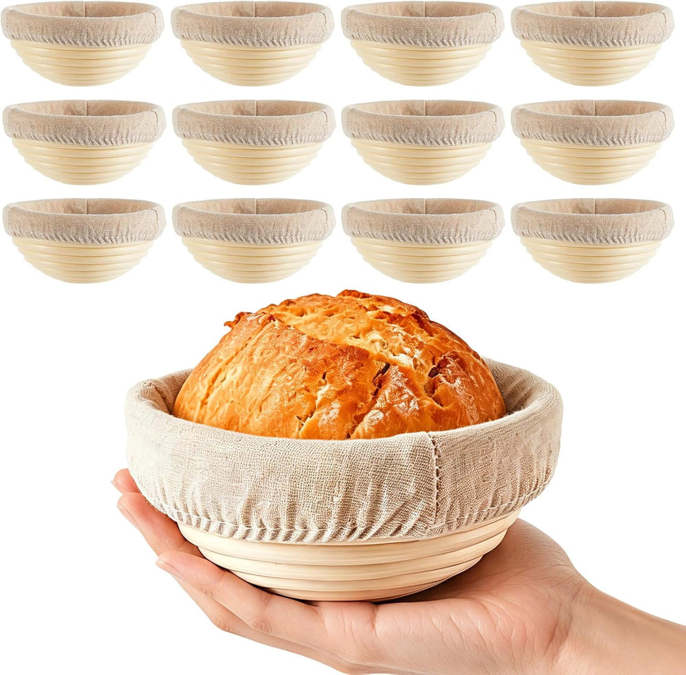 5 Inch Banneton Bread Proofing Basket Set of 12 with Linen Liner Cloth Mini B...