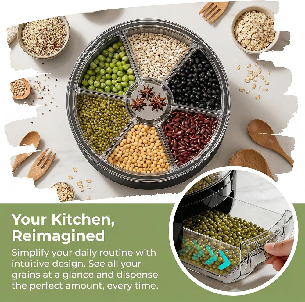 Rotating Grain Storage Bin 6 Grids Rice Container One-Click Output Large Capa...