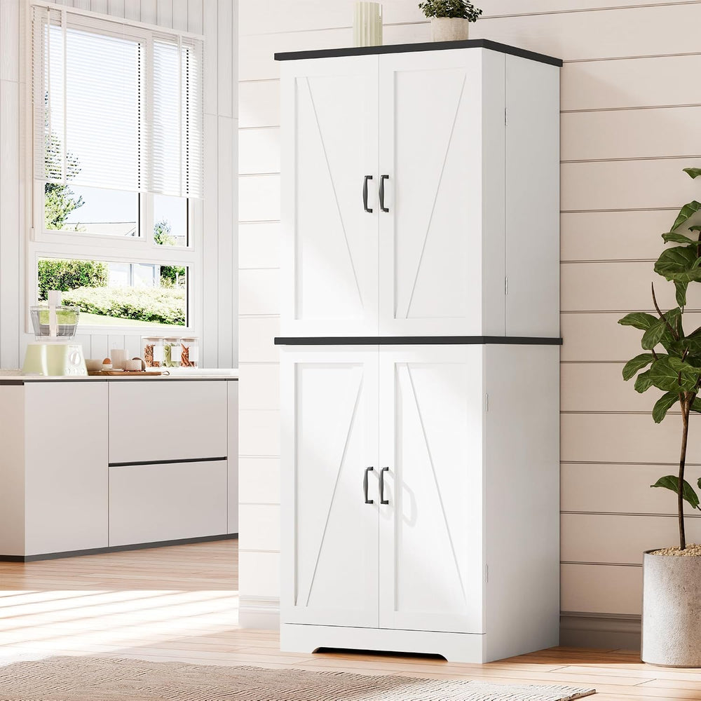 Vongrasig Kitchen Pantry Storage Cabinet with Barn Doors, Drawer & Shelves