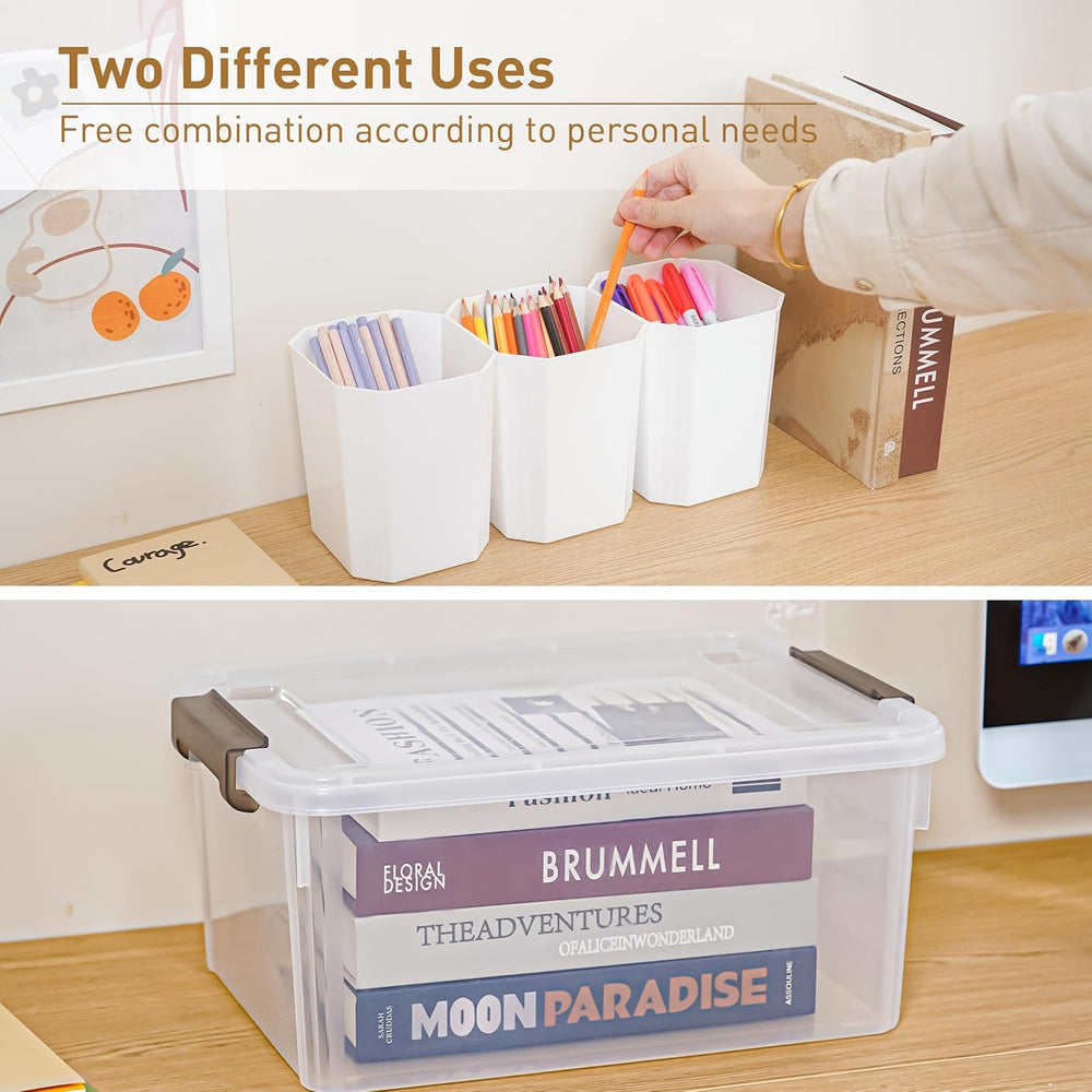 Citylife 17QT 2-Pack Clear Storage Bins with Lid 6 inserts Stackable