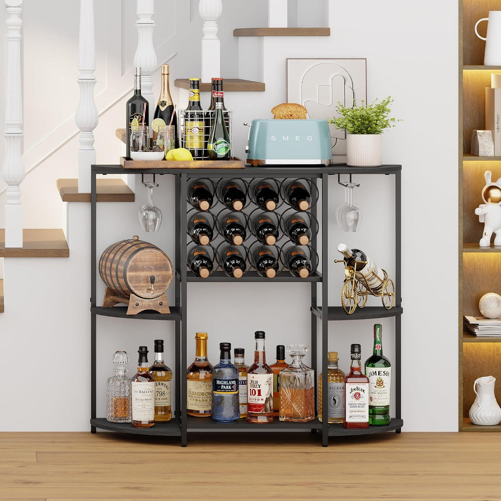 JKsmart Home Bar Cabinet with 12 Bottle Wine Rack, 3-Tier Liquor Cabinet with...