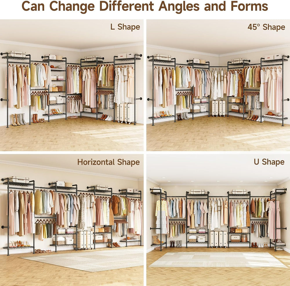 ONBRILL L7 Wall Mounted Industrial Pipe Clothing Rack, Corner Closet System