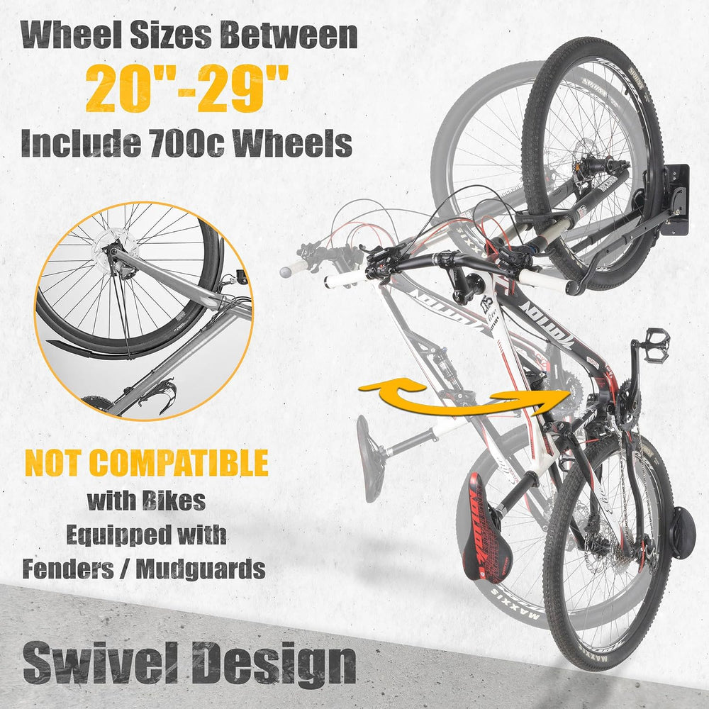 CyclingDeal Swivel Bike Wall Mount Rack - Vertical Adjustable Foldable Bicycl...