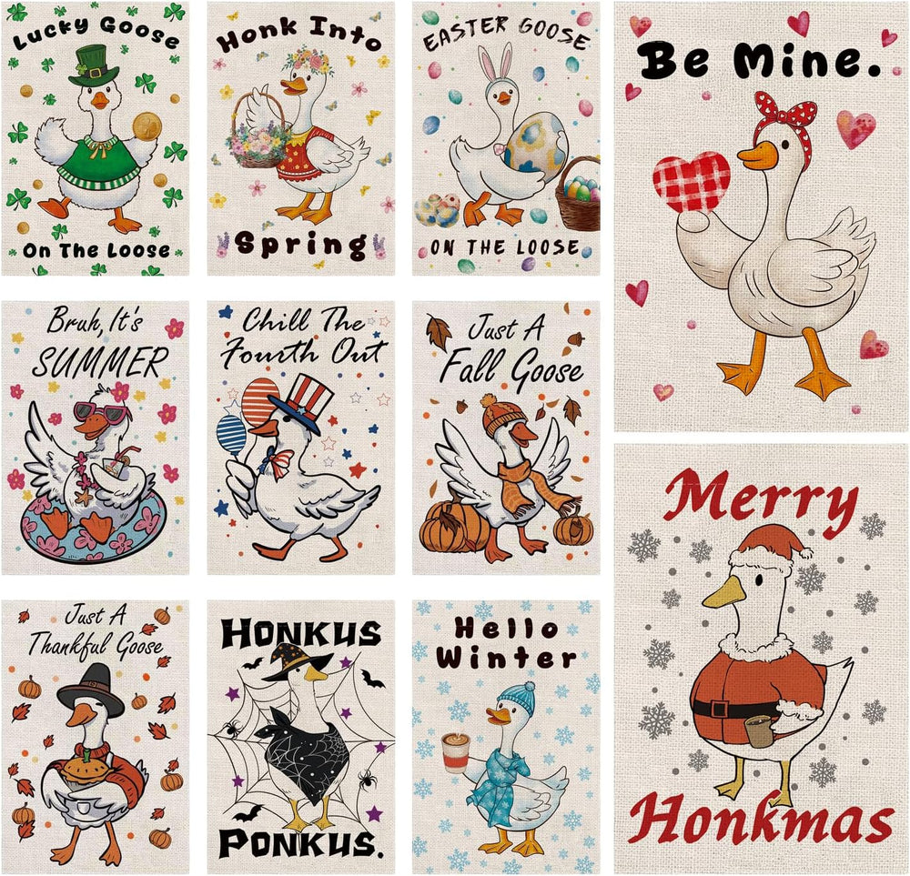 Seasonal Garden Flags - Funny Goose Double Sided Flags Set of 11 Holiday Farm...