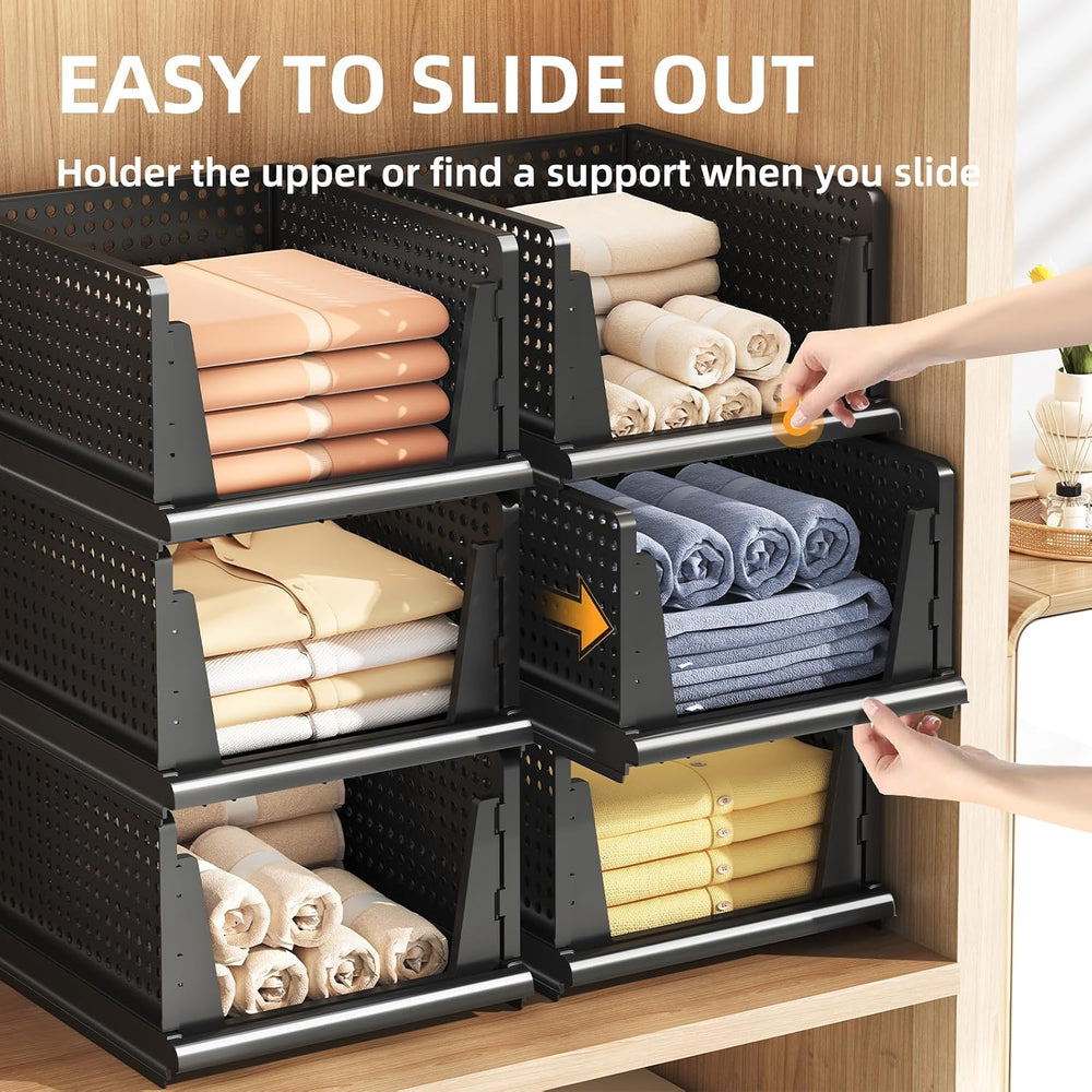 Folding Closet Organizer and Storage for Shelves, 5 Pack Stackable Plastic St...