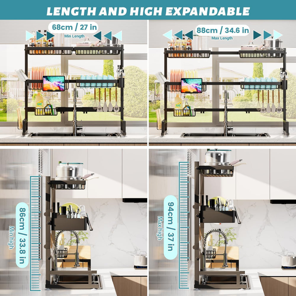 ADBIU Over The Sink Dish Drying Rack (Expandable Height and Length) Snap-On D...
